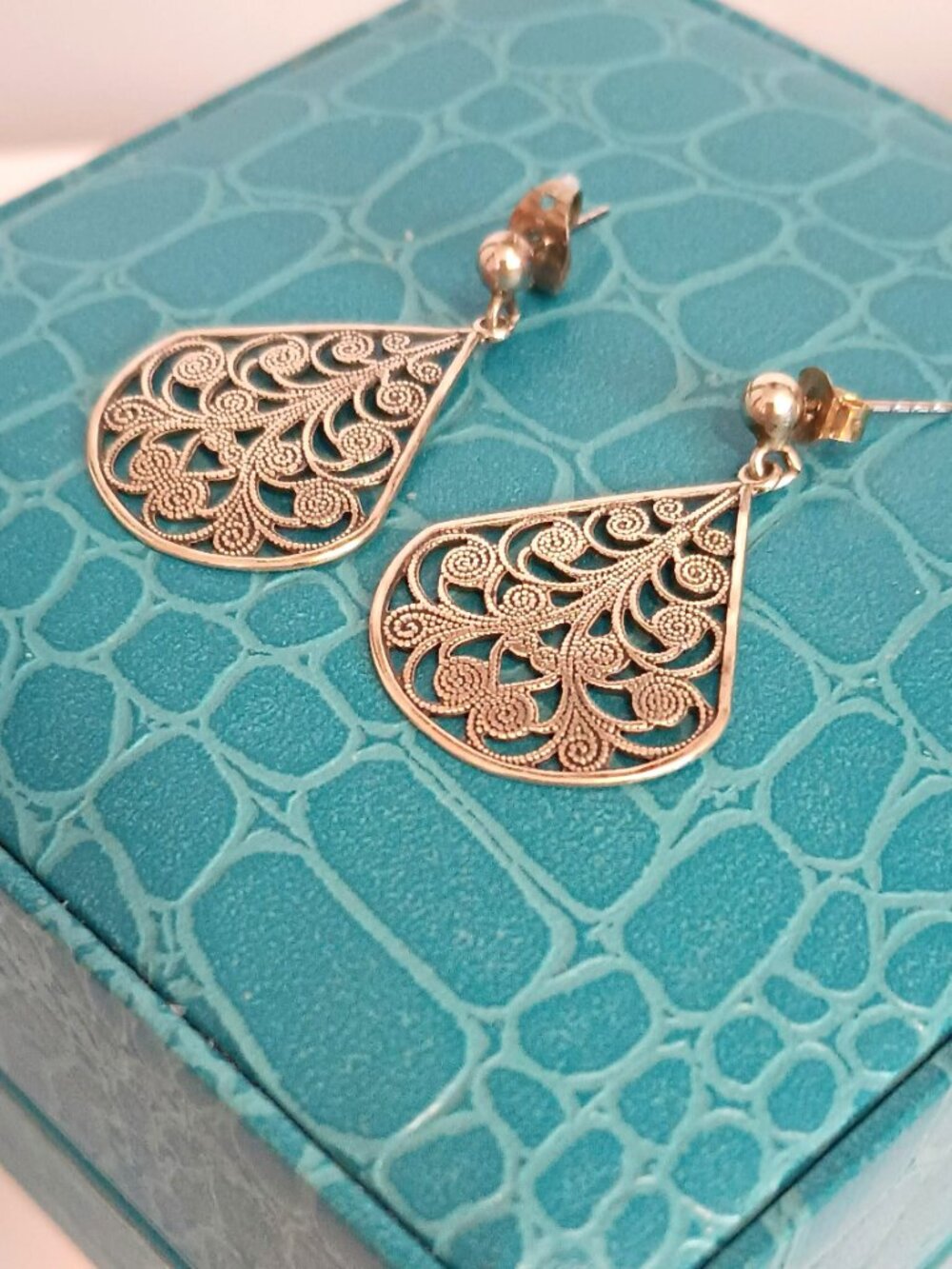 Vintage 925 Filigree Teardrop Earrings Dangle Drop Sterling Silver Post Jewelry